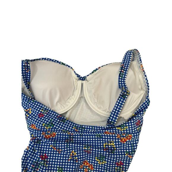 Lands' End Blue Gingham Floral Swim Top Underwire Tankini 14 D Cottagecore Sweet - Picture 7 of 9